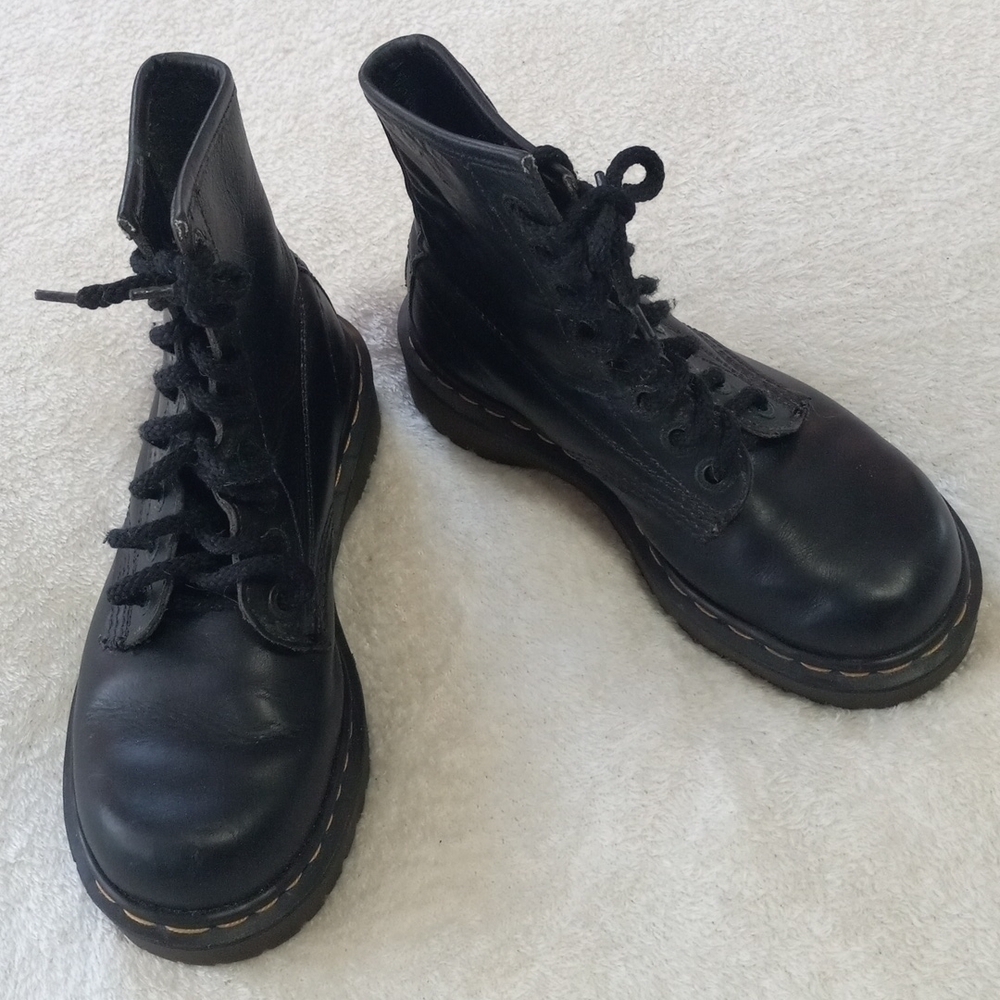 Vintage 90s Y2K Dr. Martens Black Leather Moto Combat Lace Up Boots